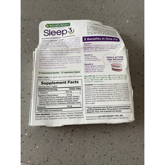 Natures Bounty SLEEP 3 maximum 10mg Melatonin 30 tri-layer tablets 07/2025 - Picture 3 of 4